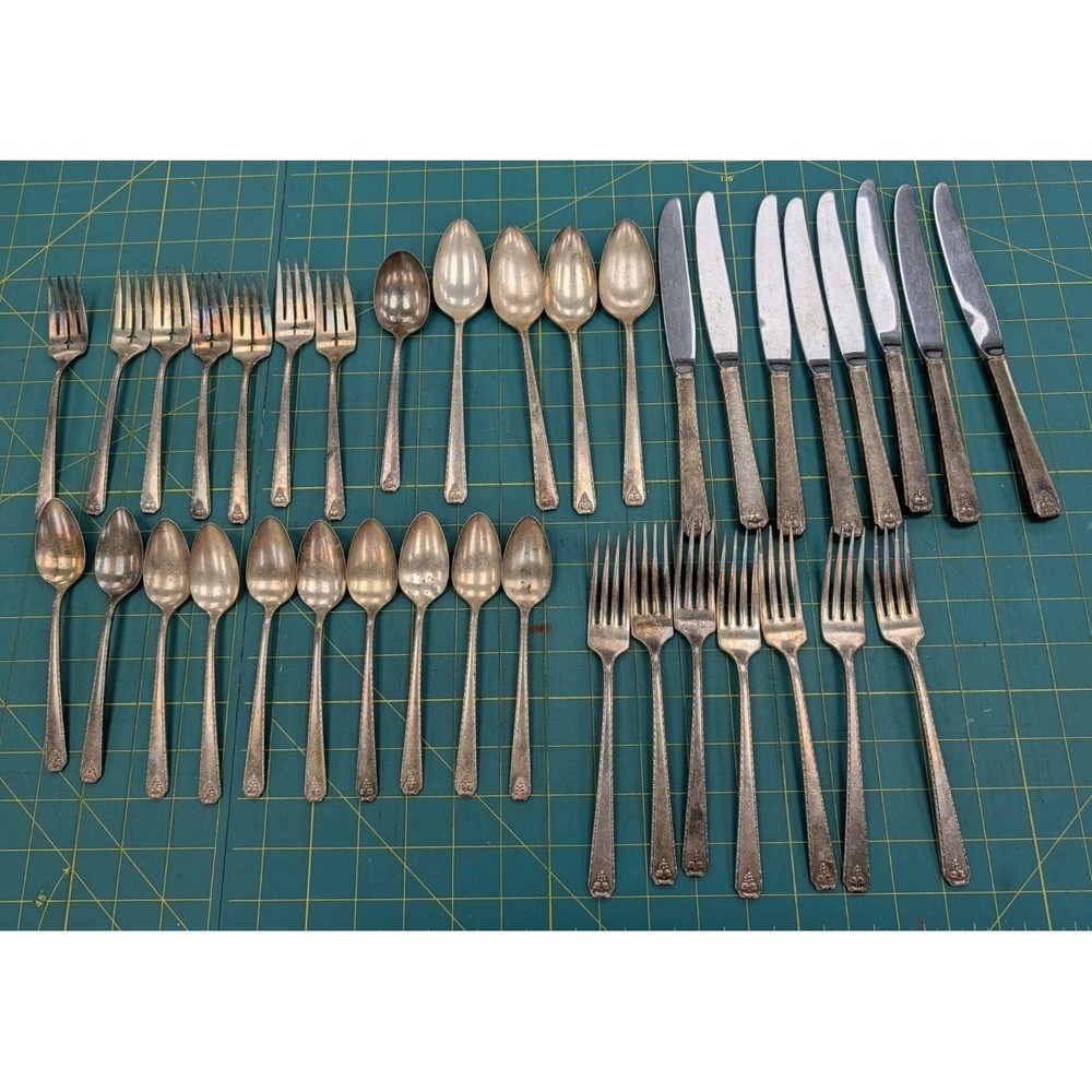 Vintage Prestige Plate Bordeaux Sterling Plate Flatware 37 Pieces Service for 7